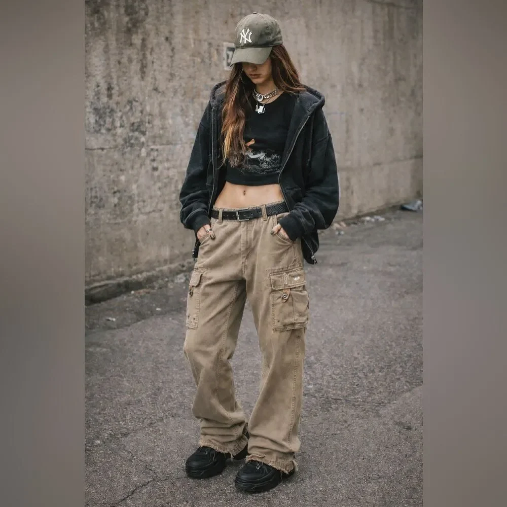HOLLISTER Y2K Vintage Cargo Pants Wide Leg Skater Grunge Utility Distressed
